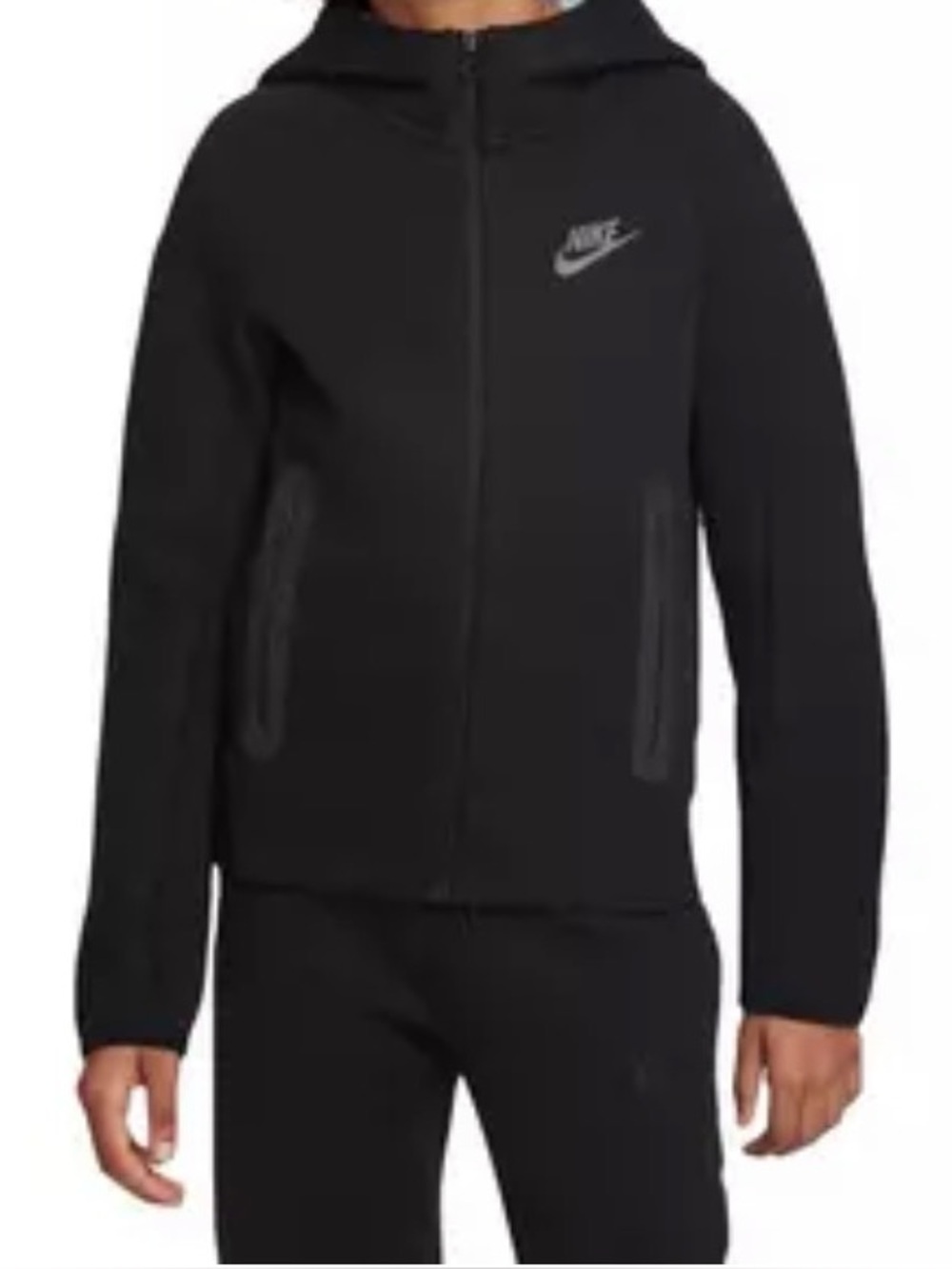 Nike Kids Black Hooded Full-Zip Tech Fleece